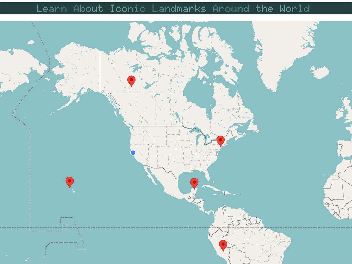 map showing locations with markers