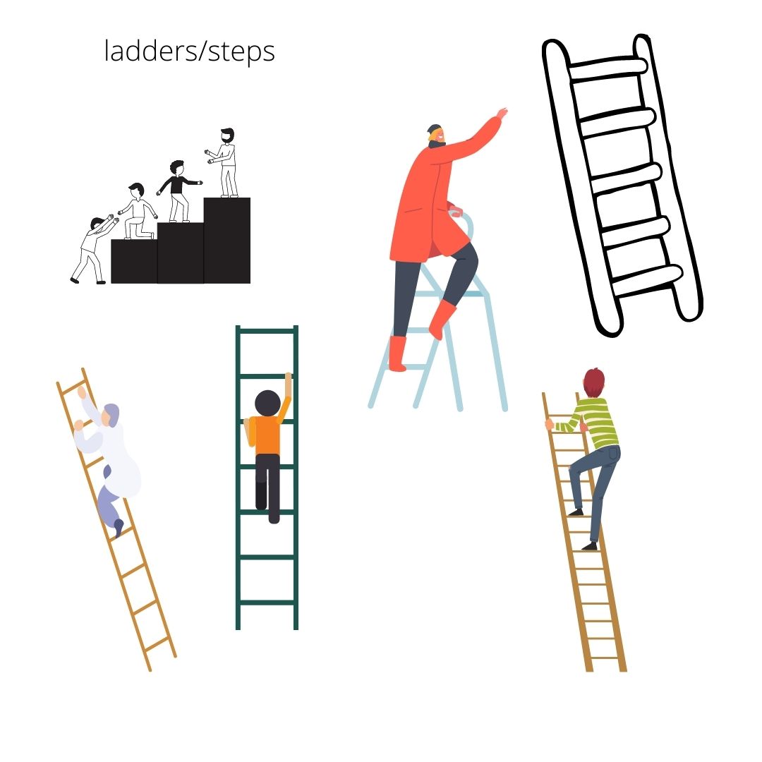 brainstorming drawings of figures and ladders